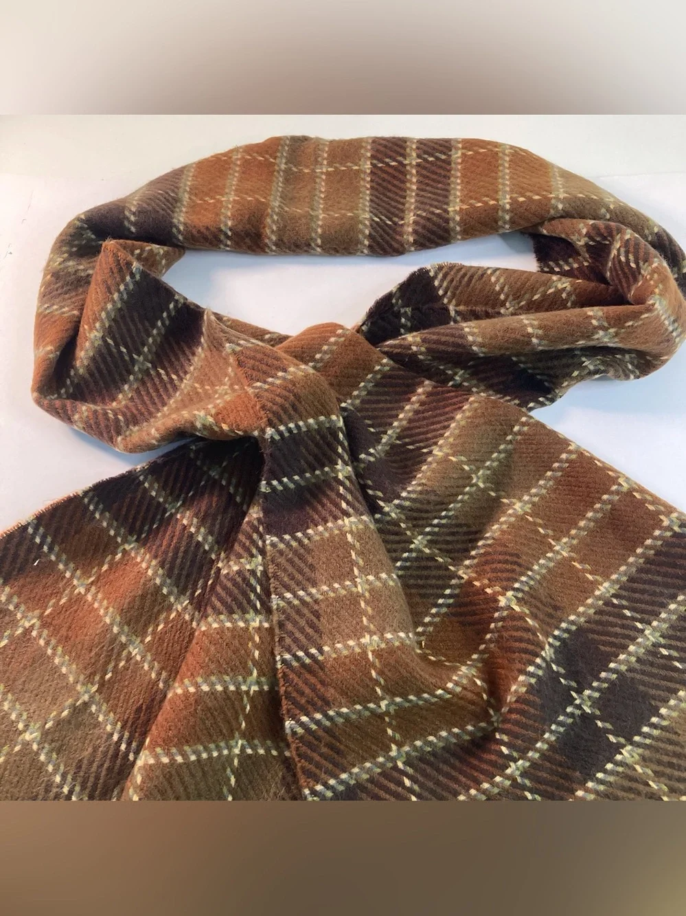 100% Cashmere Scarf With Fringe, Brown Plaid, Made In Scotland